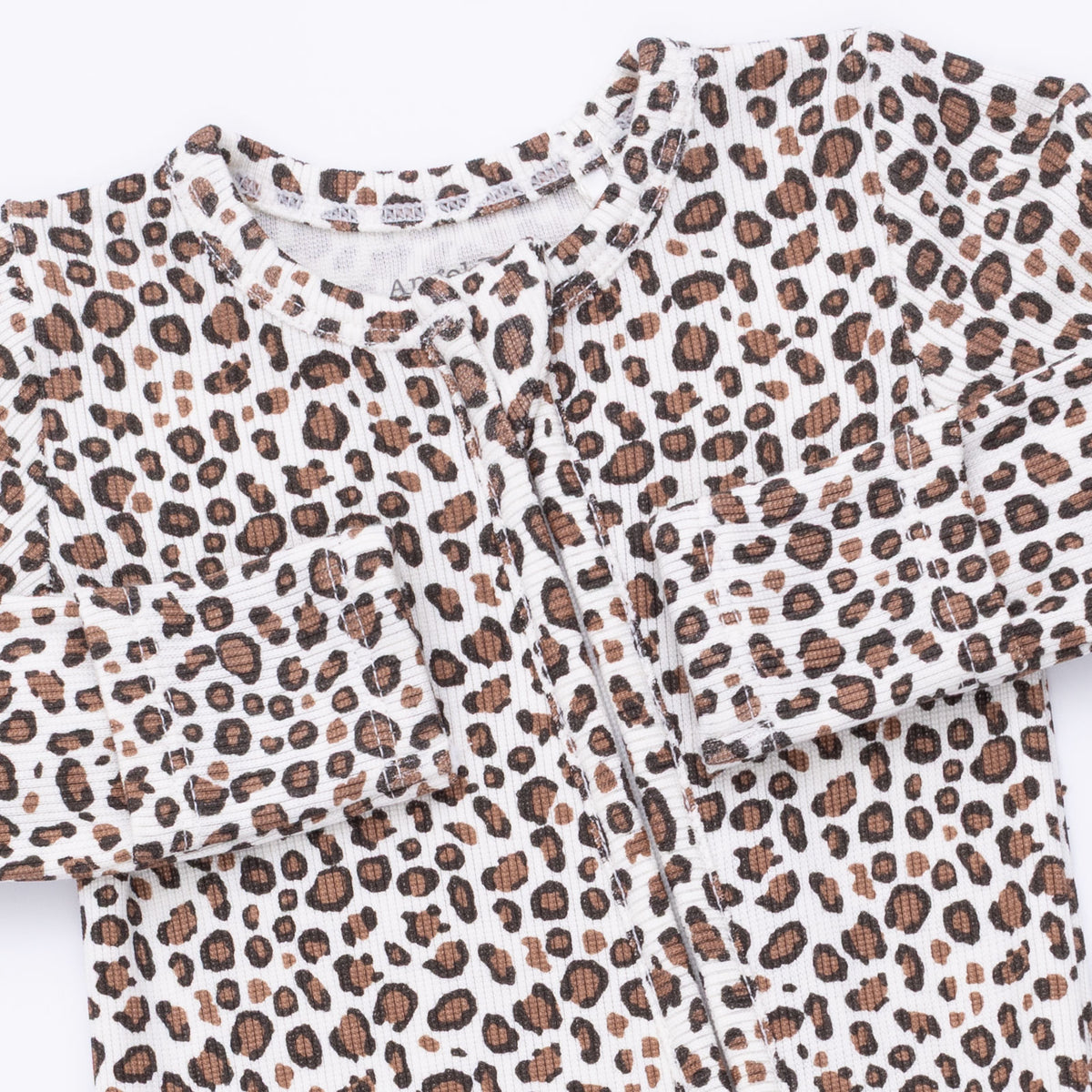ANGEL DEAR: LEOPARD RIB 2 WAY RUFFLE BACK ZIPPER FOOTIE