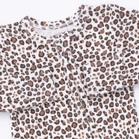 ANGEL DEAR: LEOPARD RIB 2 WAY RUFFLE BACK ZIPPER FOOTIE