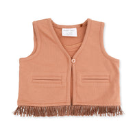ANGEL DEAR: SOLID MOCHA MOUSSE WESTERN FRINGE VEST