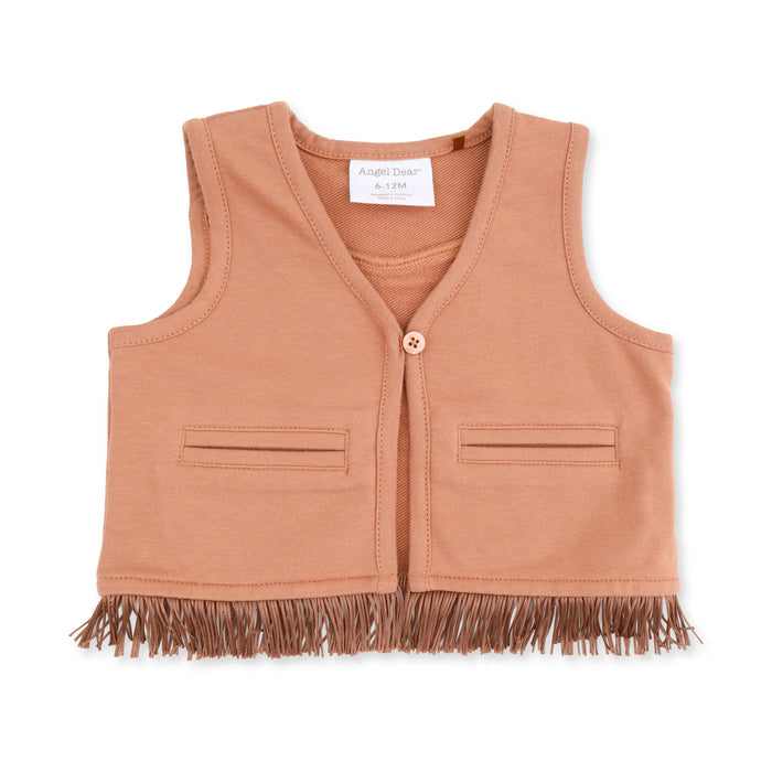 ANGEL DEAR: SOLID MOCHA MOUSSE WESTERN FRINGE VEST