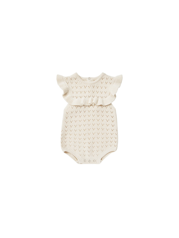 QUINCY MAE: POINTELLE RUFFLE ROMPER || NATURAL