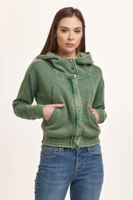 DEAR JOHN: CARLY ZIP UP LONG SLEEVE RELAXED FIT - DARK MOSS