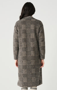 DEX CLOTHING: LONG SLEEVE SOFT KNIT COAT - HOUNDSTOOTH PLAID