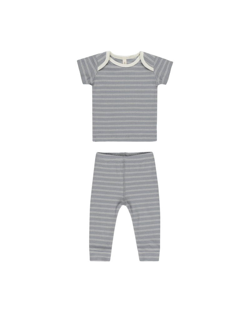 QUINCY MAE: RIBBED SHORT SLEEVE TEE + LEGGING SET || BLUE PINSTRIPE