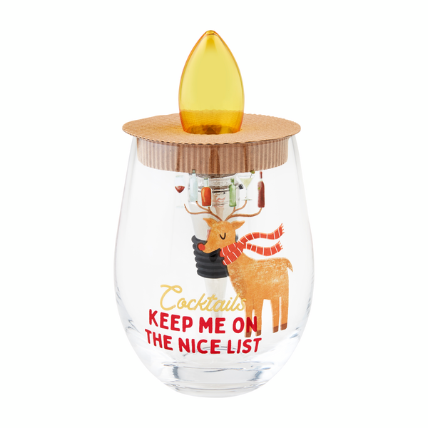 MUD PIE: REINDEER LIGHT-UP WINE GLASS & STOPPER SET