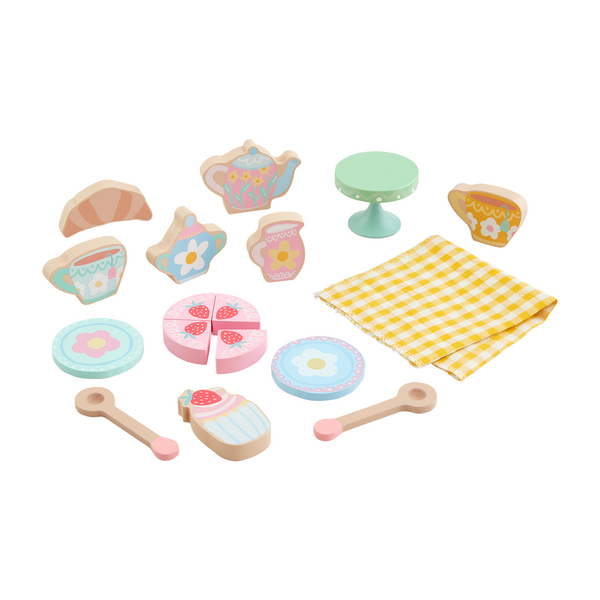 MUD PIE: WOOD TEA PARTY TOY SET (17-PIECE)