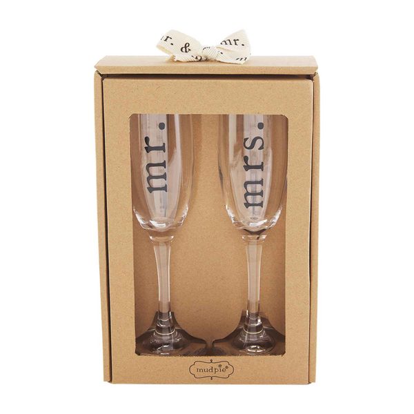 MUD PIE: MR & MRS CHAMPAGNE FLUTE GIFT SET