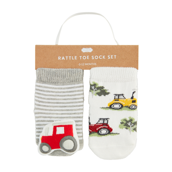 MUD PIE: TRACTOR FARM RATTLE TOE SOCK SET