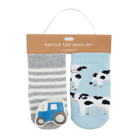 MUD PIE: COW FARM RATTLE TOE SOCK SET