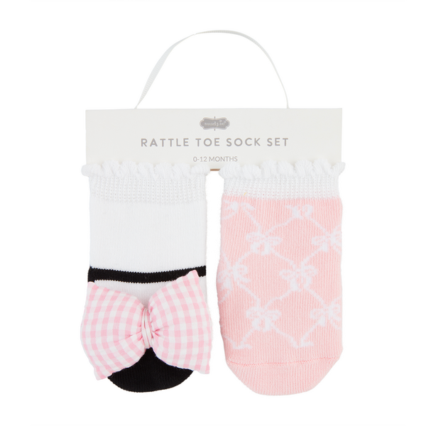 MUD PIE: GINGHAM BOW RATTLE TOE SOCK SET