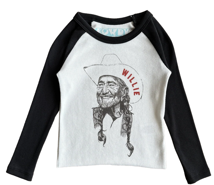 ROWDY SPROUT: WILLIE NELSON SKETCH RIBBED RAGLAN - VINTAGE WHITE / VINTAGE BLACK