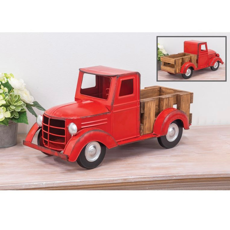 VINTAGE RED TRUCK WITH WOOD BED