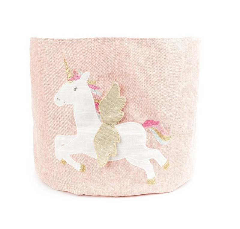 MON AMI: UNICORN PINK LINEN TOY STORAGE BIN