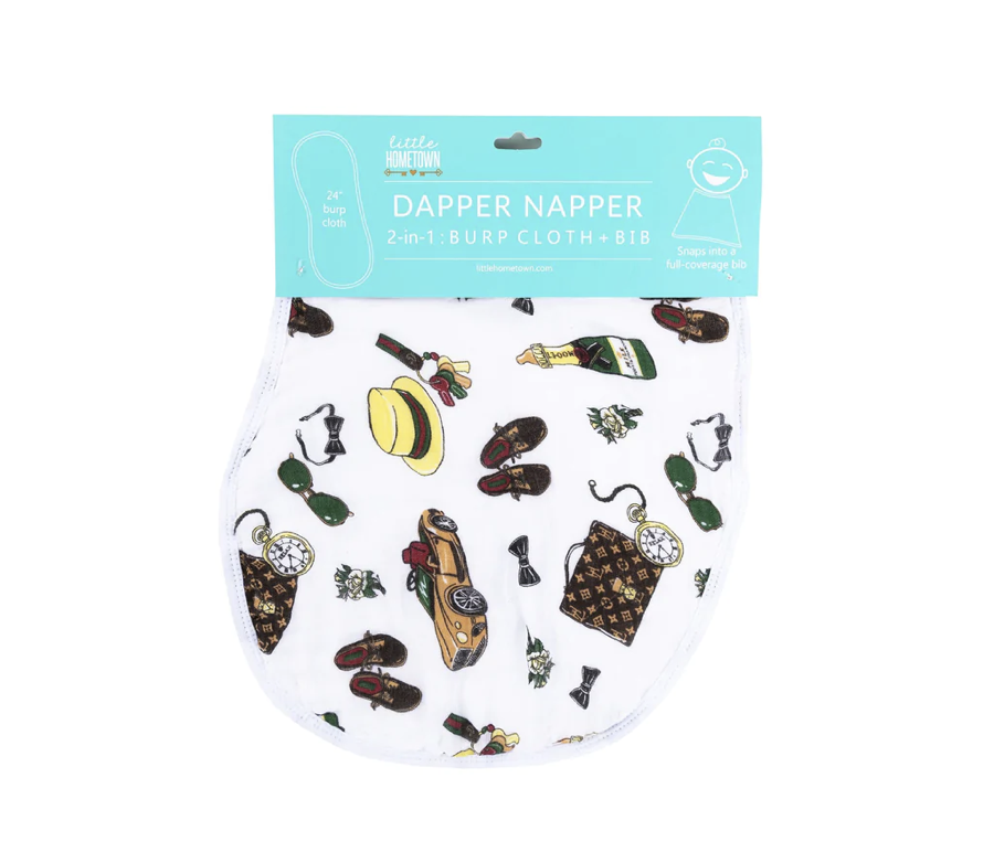 LITTLE HOMETOWN: DAPPER NAPPER 2-IN-1 BABY BURP CLOTH & BIB COMBO