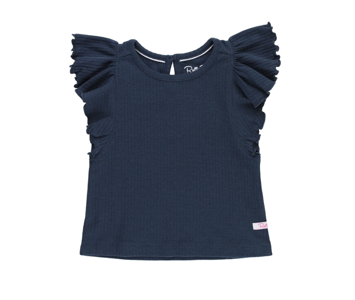 RUFFLE BUTTS: NAVY BUTTERFLY SLEEVE TOP