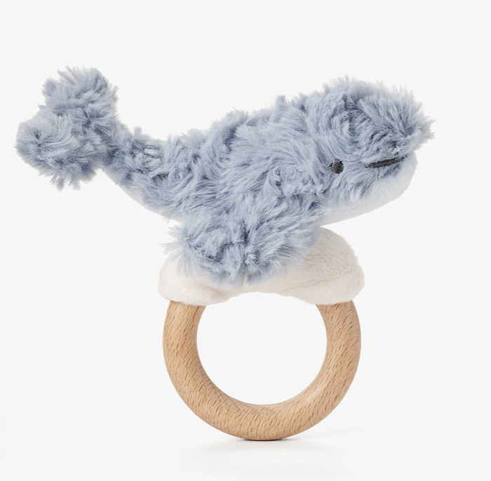 ELEGANT BABY: PLUSH WHALE WOODEN RING RATTLE