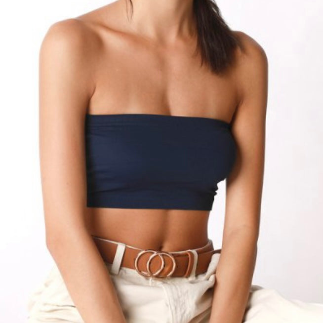 NAVY BANDEAU TOP