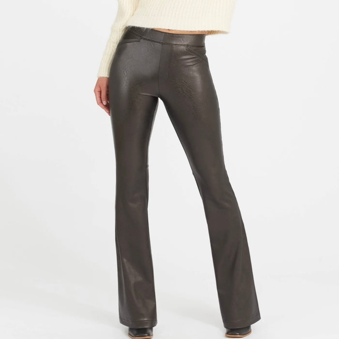 SPANX: LEATHER-LIKE FLARE PANT - LUXE BLACK