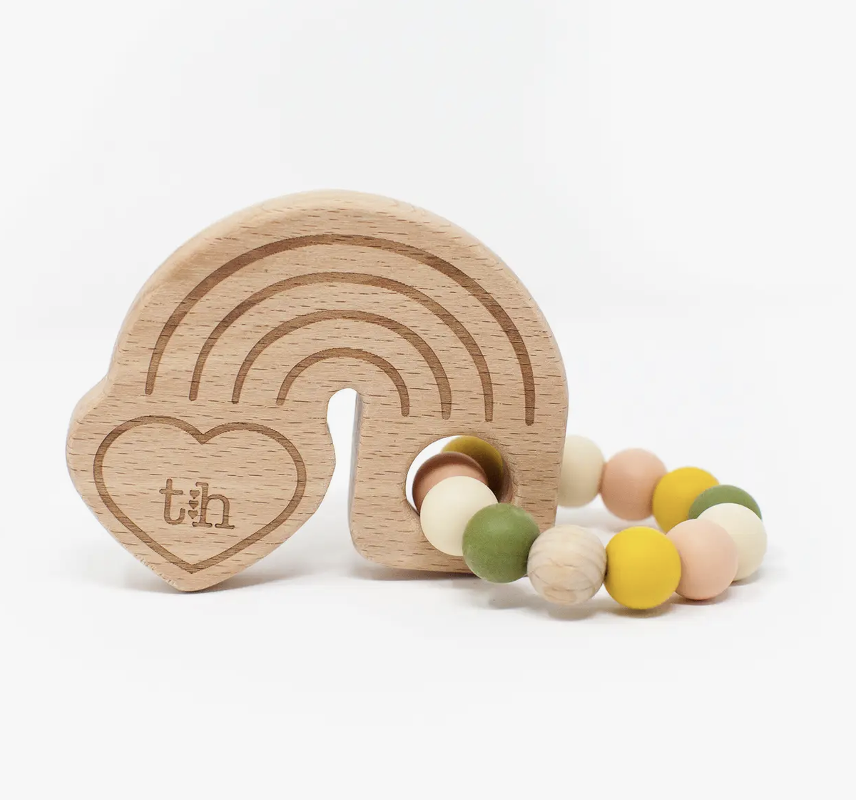 THREE HEARTS: RAINBOW WOODEN TEETHER