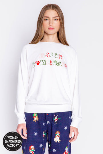 PJ SALVAGE: HAPPY PAWLIDAYS LONG SLEEVE TOP