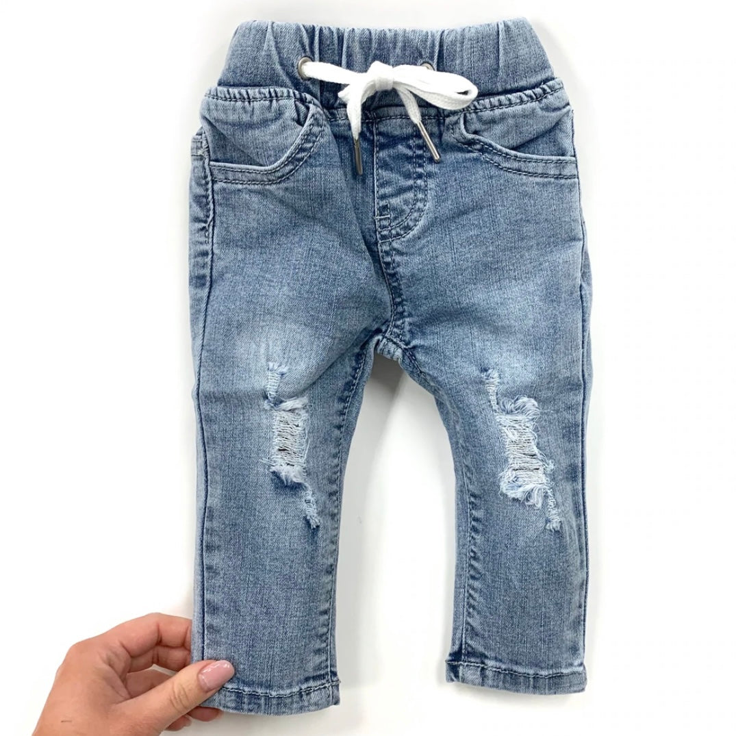 LITTLE BIPSY: LIGHT WASH DISTRESSED DENIM