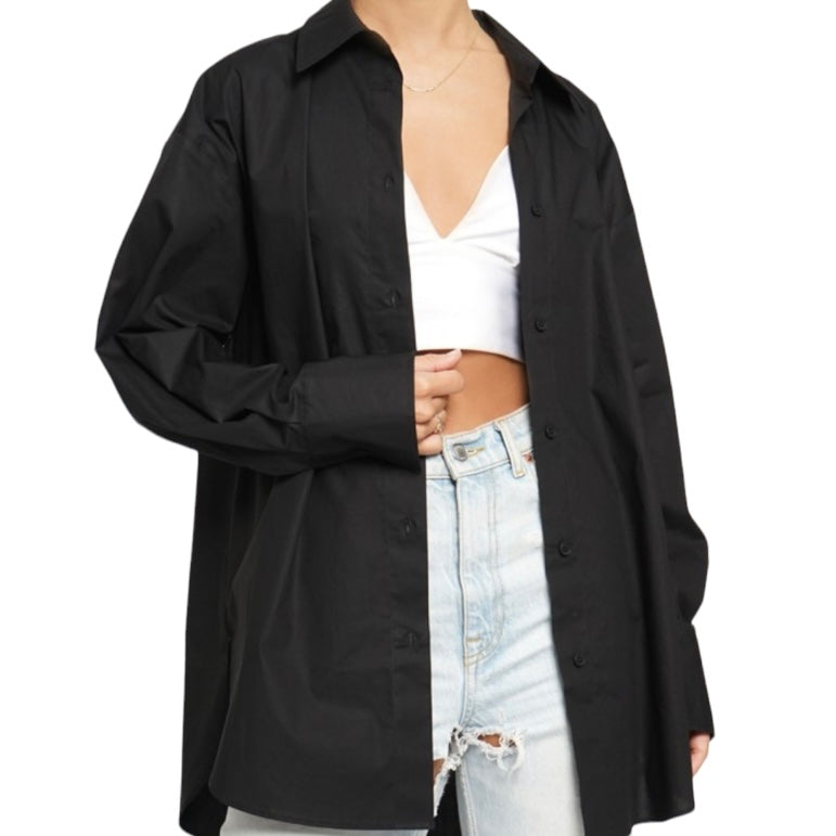 OVERSIZED BUTTON DOWN SHIRT - BLACK