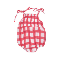 ANGEL DEAR: TIE STRAP SMOCKED BUBBLE - RED GINGHAM