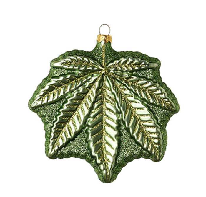 HAND BLOWN GLASS "HAPPY LEAF" ORNAMENT