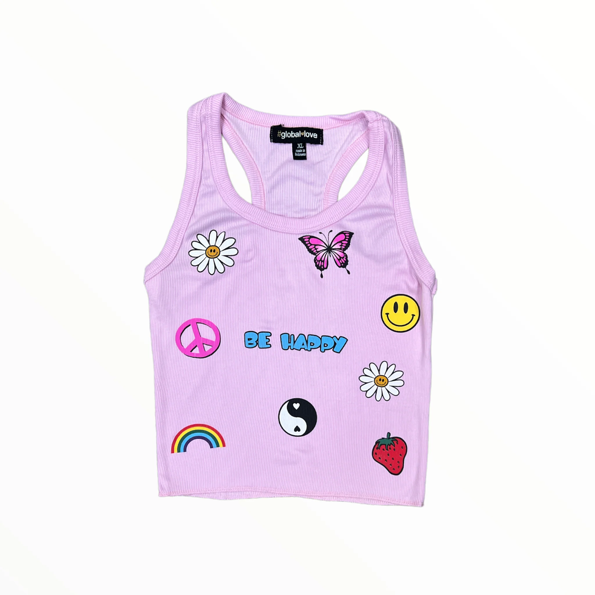 FLOWERS BY ZOE: BE HAPPY ICON CROP TANK - PINK PASTEL
