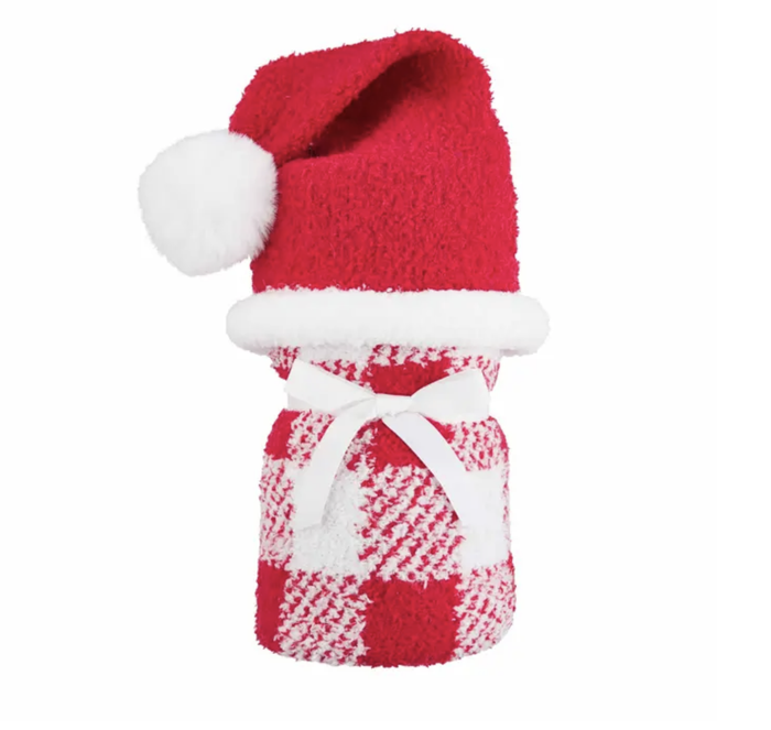 MUD PIE: SANTA HAT AND PLAID BLANKET SET