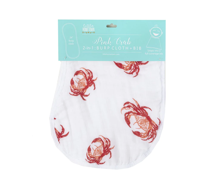 LITTLE HOMETOWN: PINK CRAB 2-IN-1 BABY BURP CLOTH & BIB COMBO