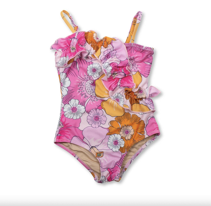 SHADE CRITTERS: BLOOMING HIBISCUS RUFFLE ONE PIECE SWIMSUIT