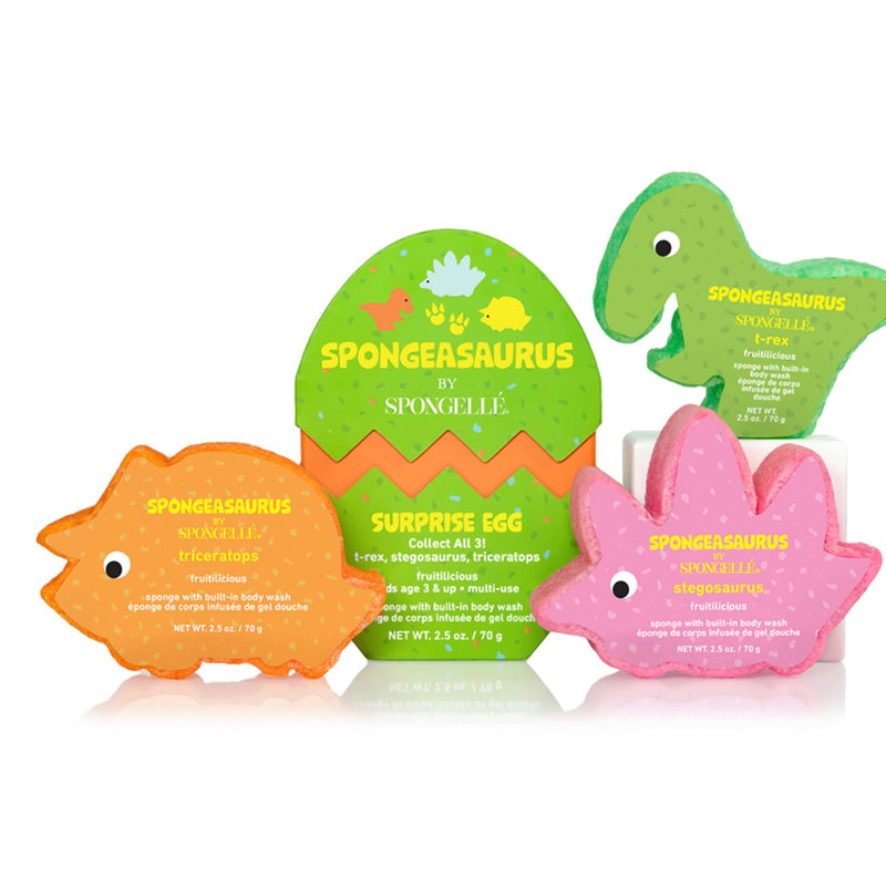 SPONGELLE: SPONGEASAURUS SURPRISE EGG SPONGE WITH BUILT IN BODY WASH