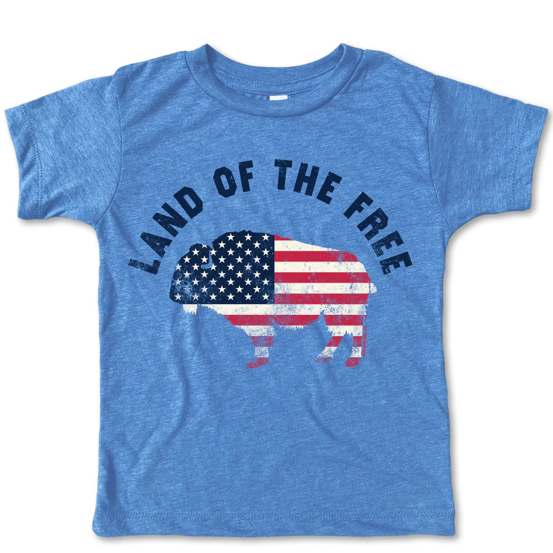 RIVET APPAREL CO: LAND OF THE FREE TEE - HEATHER COLUMBIA BLUE