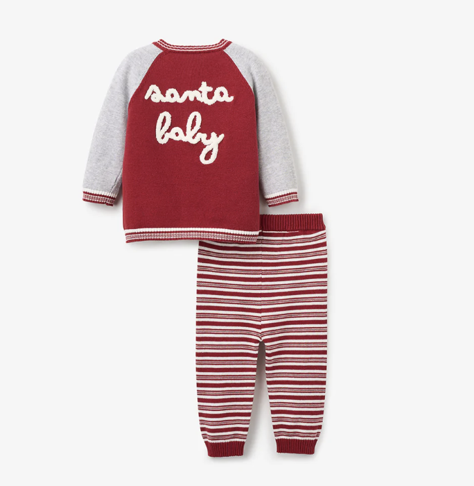 ELEGANT BABY: SANTA BABY VARSITY JACKET & STRIPED PANT SET