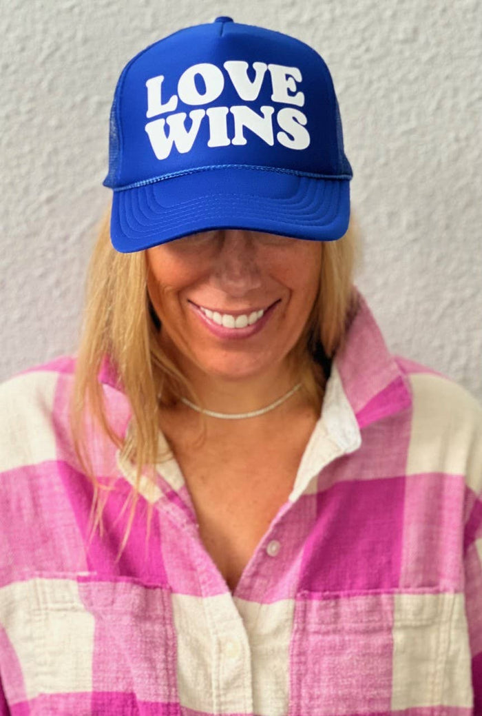 LOVE WINS TRUCKER HAT - ROYAL BLUE