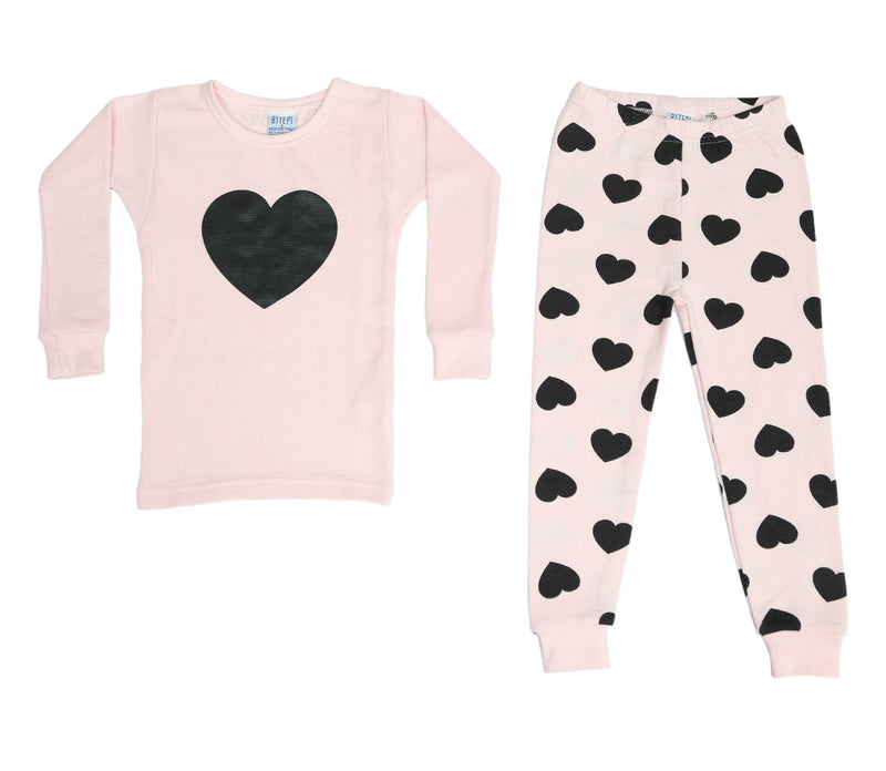 BSTEPS: THERMAL PRINTED PAJAMAS - BLACK HEARTS ON PINK